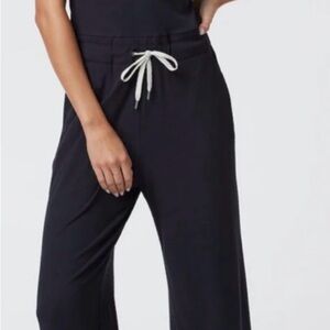Vuori Pose Henley Black Jumpsuit with White Drawstring